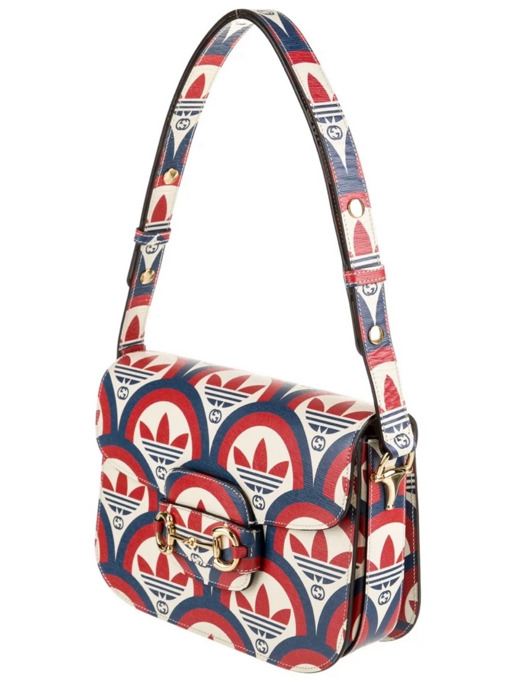 Gucci x Adidas Collab Red, Blue & White Signature Print Shoulder Bag
